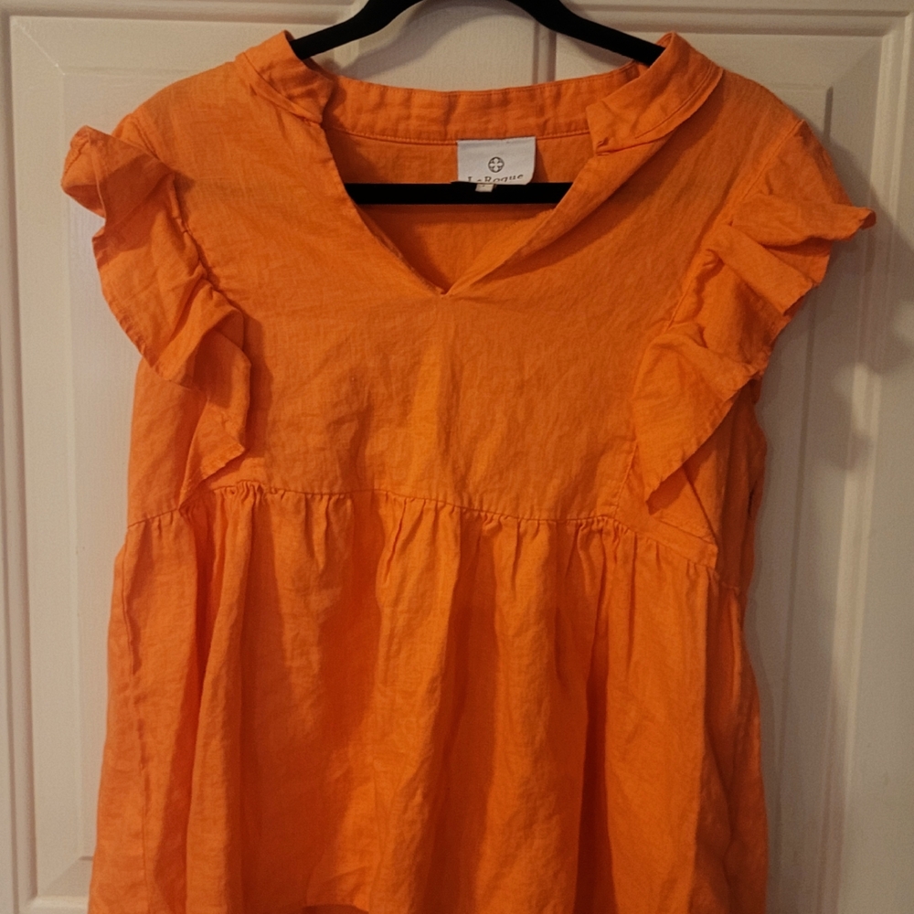 LaRoque Vibrant Orange Ruffle Sleeve Blouse